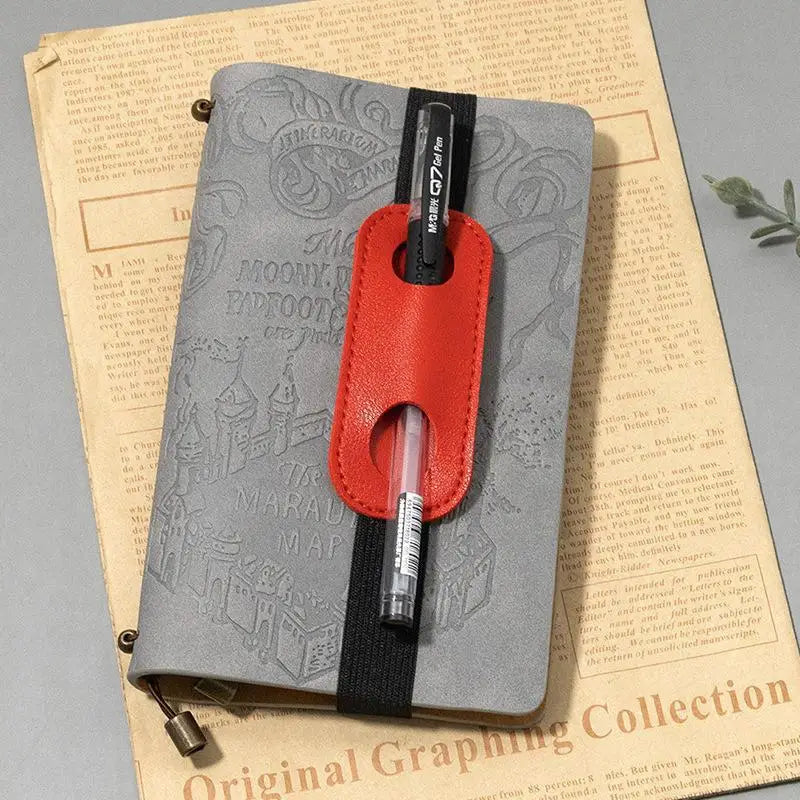 1Pcs PU Leather Pen Holder With Elastic Band for Notebook Covers Journals and Books Accessories Keep Writing Tools Handy Quake red