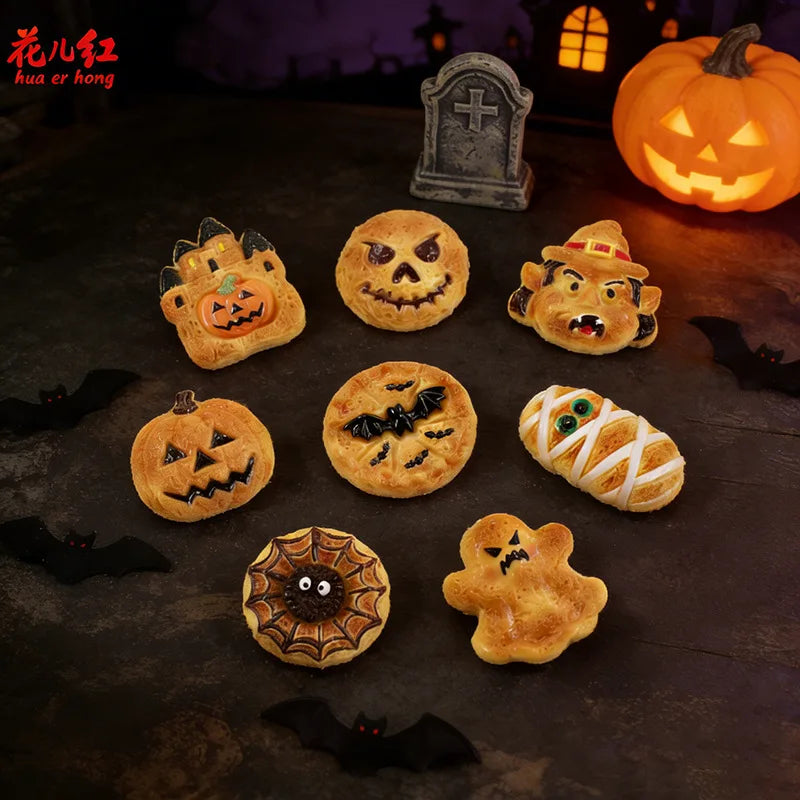 20Pcs Halloween Pumpkin Ghost Spider Biscuits Bread Resin Cabochon Flatback Figurines DIY Ornament Decor Crafts Accessories Quake