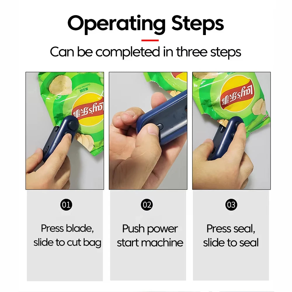 USB Charging Mini Sealing Machine Handheld Plastic Bag Sealing Machine 2In1 Heat Sealer Machine for Snacks Fruit Spices Bags Quake