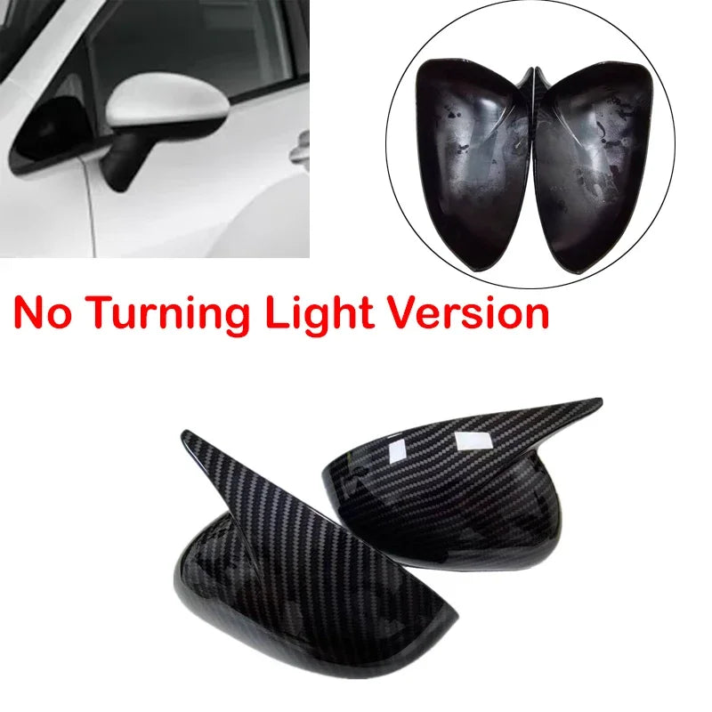 For Kia Rio 2011-2017 Car Sticker Rearview Side Mirror Cover Horn Wing Cap Exterior Door Rear View Case Trim Carbon Fiber Look Quake No Light Carbon