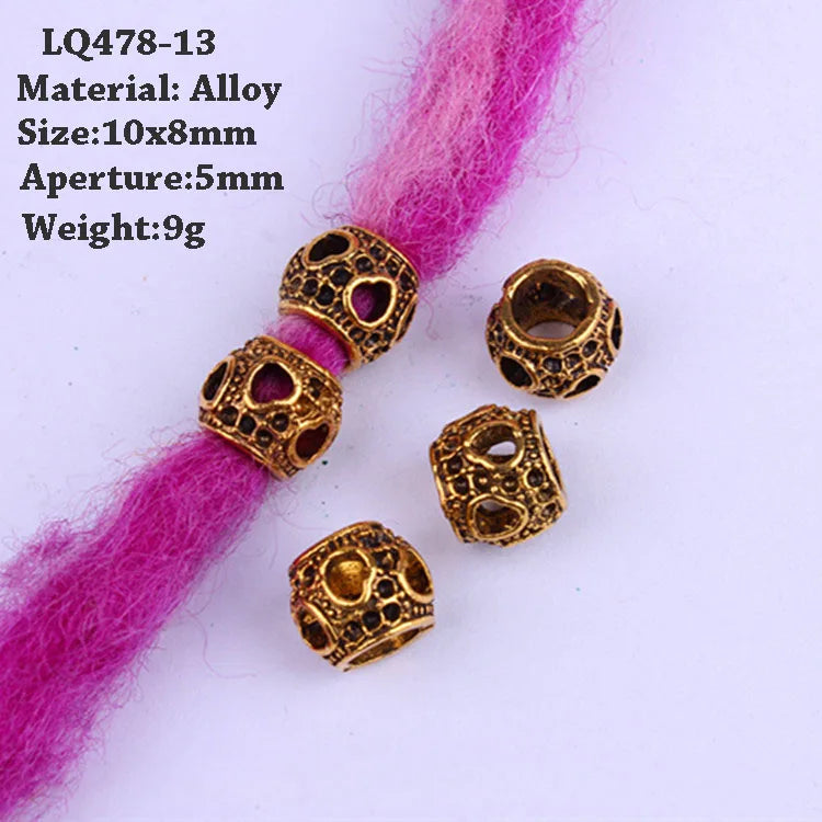 5-Piece Dreadlock Braid Beads Rings – Silver & Gold Hair Accessories