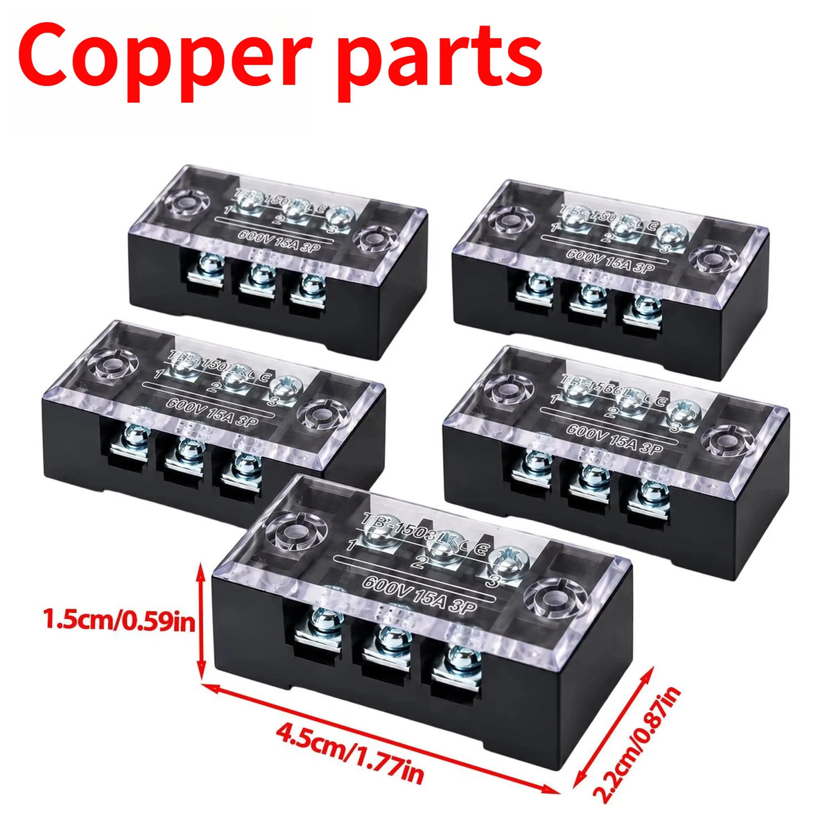 TB1503 Terminal Blocks 600V 15A Dual Row Screw Terminal Block Flame Retardant Fixed Wiring Strip for Industrial Control Cabinets Quake Copper parts 20PCS