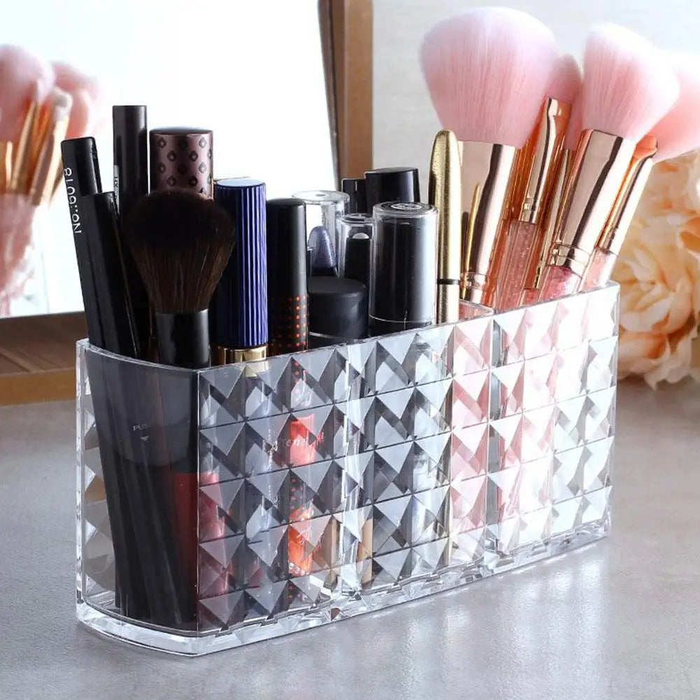 3 Slots Makeup Brush Holder Makeup Organizer Cosmetic Storage Box Lipstick Eyebrow Pencil Display Stand Acrylic Transparent Box Quake