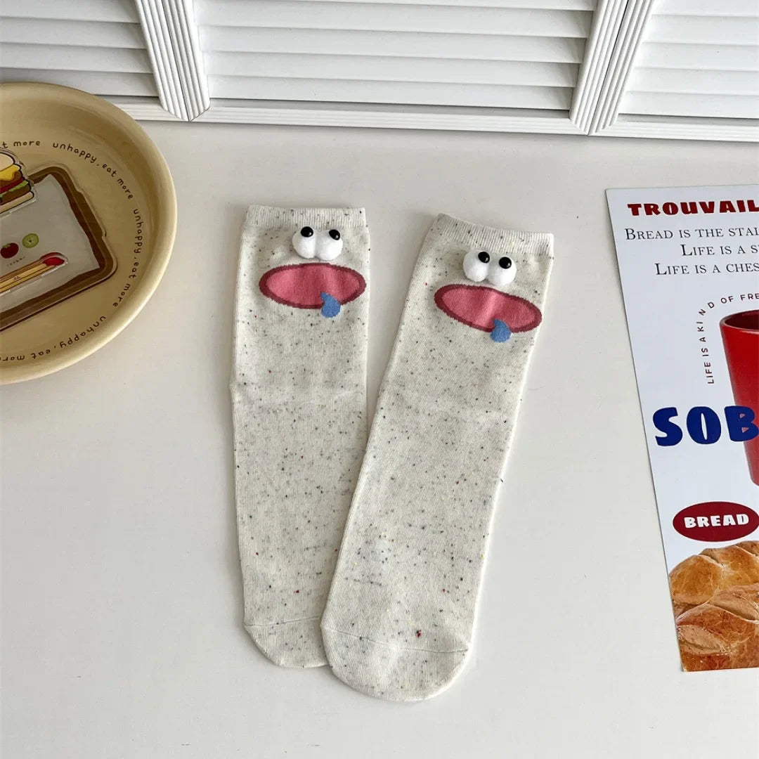 Funny Expression Women's Socks Spring Summer School Students Wearing Cute Cartoon Big Eyes Men Socks Friends Birthday Gifts Quake 1PC-pink mouth One Size