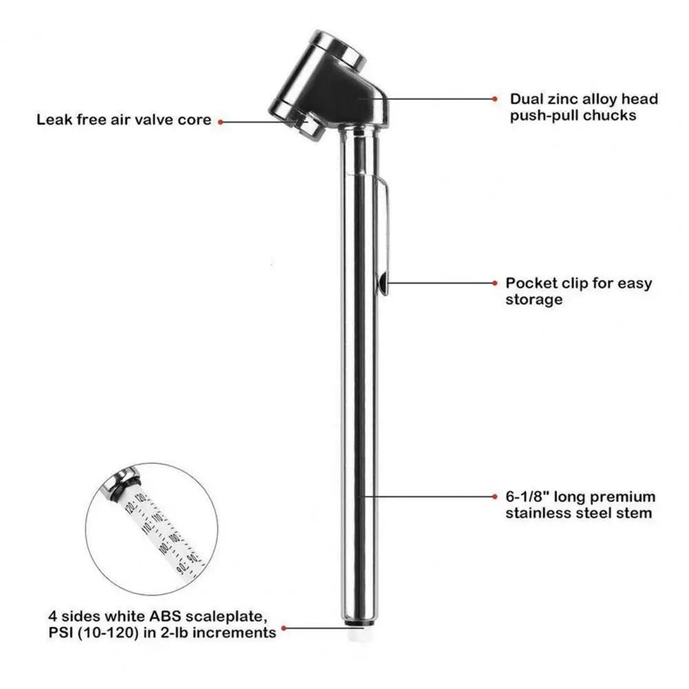 Motorcycle Tire Pressure Detector Convenient High Accuracy Metal 10-120PSI Tire Air Pressure Gauge for Car Quake