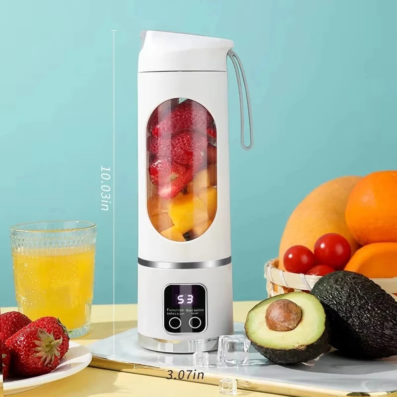 12 Blades Portable Fruit Juicer 450ml Capacity 3 Gears USB Rechargeable Blender Ice Crusher Quake WHITE