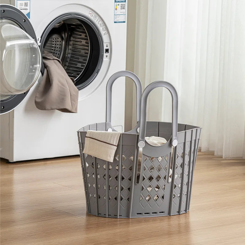 1PC Hollow Foldable Dirty Clothes Basket Large Capacity Handheld Laundry Hamper Suitable for Bathroom Narrow Gap Storage Quake