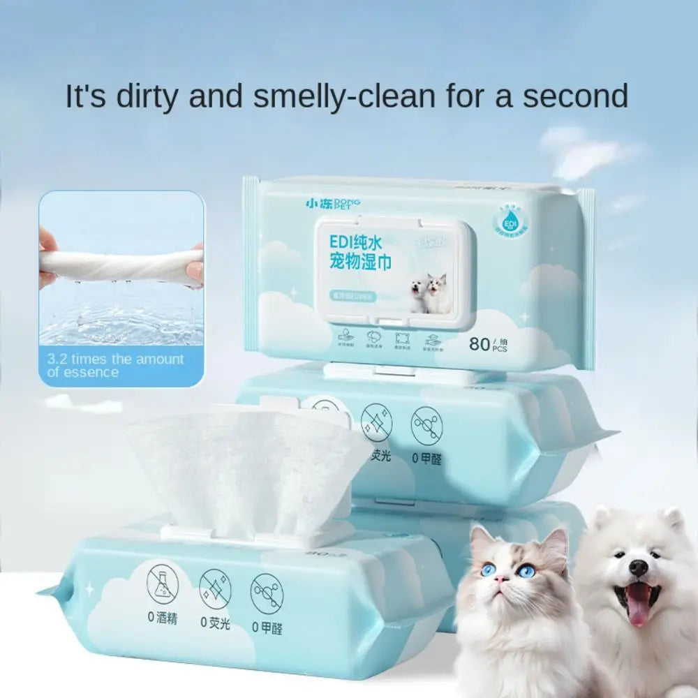 80Pcs/Pack Pet Wipes Pet Eye and Ear Wipes For Wiping Pets Dog Cat Pure Water Wet Pet No-rinse Tear Stain Removal Cleaning Quake