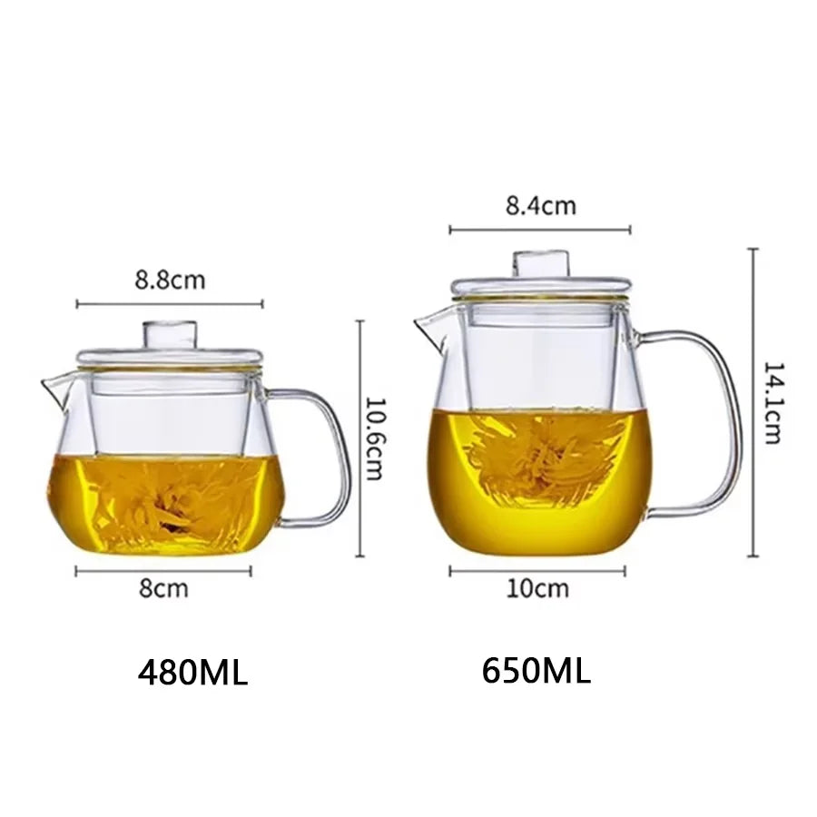 YWDL 480/600ML Glass Teapot Heat Resistant Borosilicate Clear Tea Kettle With Infuser Dishwasher Stovetop Friendly Loose Leaf Quake