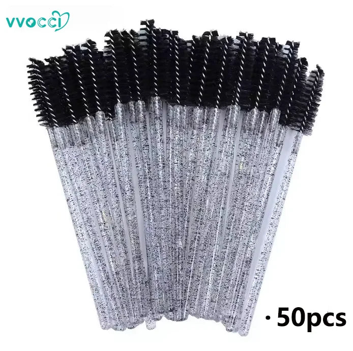 100/500/1000pcs Wholesale Eye Beauty Tools Disposable Mascara Wands Eyelash Brush Lash Extension Colorful Spoolies for Eyebrow Quake M93Crystal Black50pc