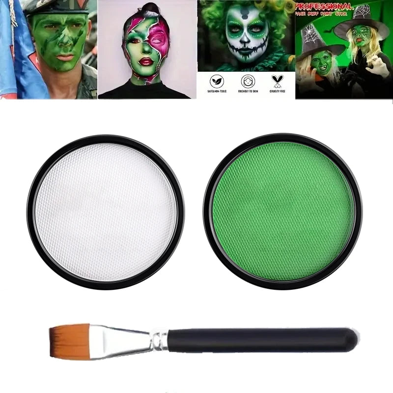 30G Water Monochromatic Face Body Painting Palette Halloween Festive Washable Face and Body Paint Makeup Costume Body Partie Quake 2pcs D With brush
