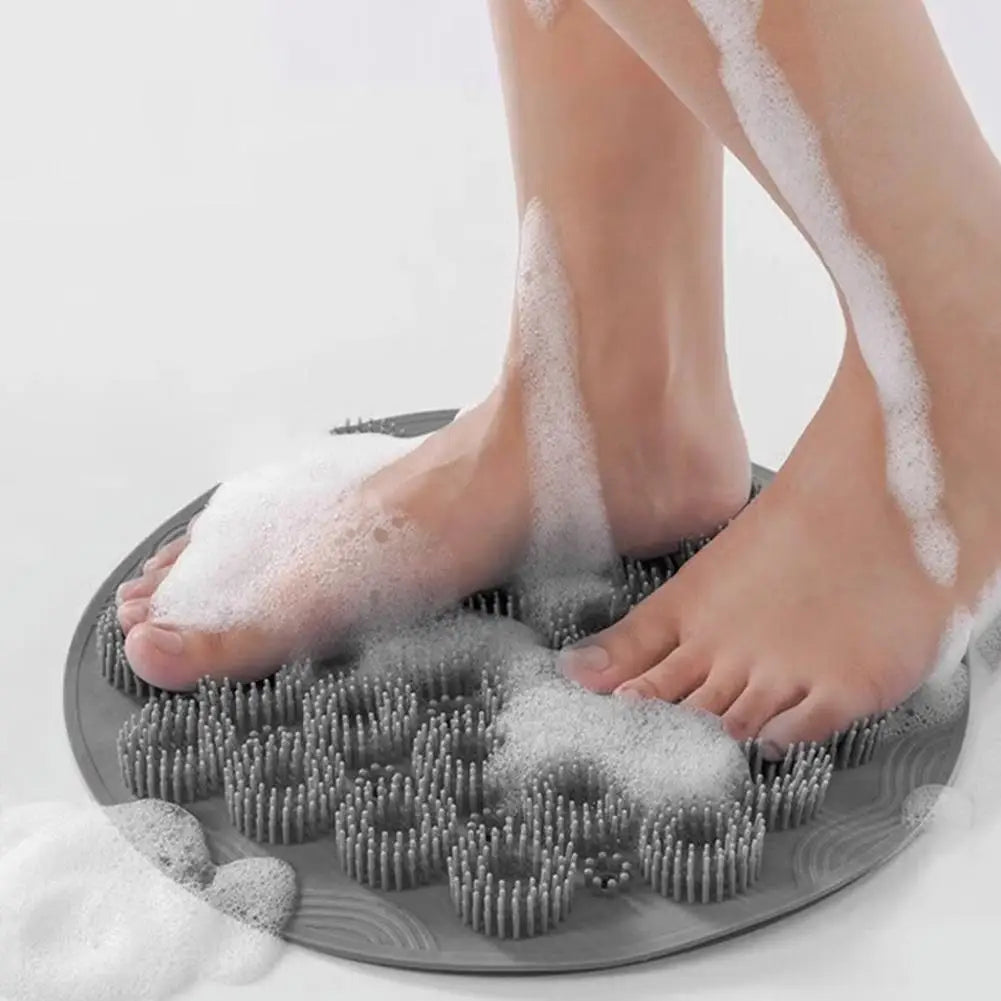 Exfoliating Shower Foot & Back Scrubber, Massage Pad,Wall Mounted Back Scrubber, Silicone Bath Massage Foot Mat with Suction Cup Quake