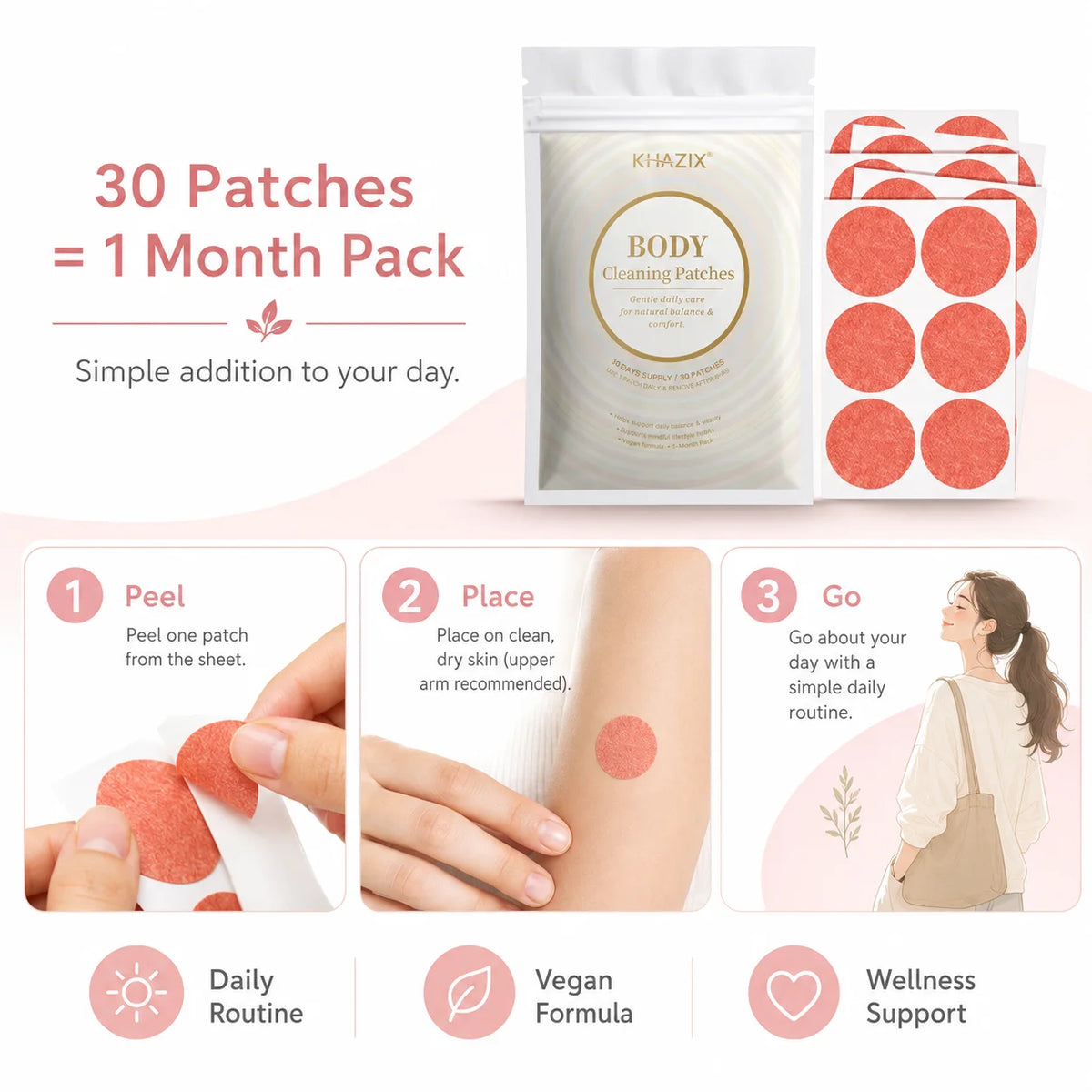 30Pcs Energy Patches Natural Ingredients Vegan Friendly Daily Energy Boost Patch Portable Body Stickers for Work Travel Sports Quake