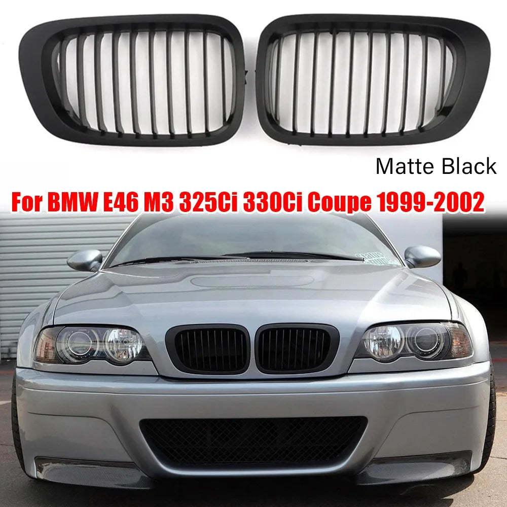 For BMW 3 Series E46 M3 2 Doors 1999-2003 2x Car Grille Front Kidney Grill Single Line Style 51138208685 51138208686 Decoration Quake