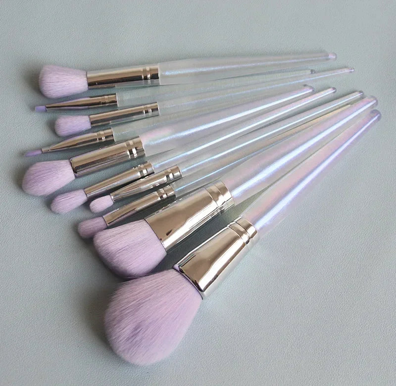 10pcs Crystal Handle Purple Makeup Brush with Makeup Bag Eye Shadow Loose Powder Foundation Sculpting Highlighter Eyebrow Brush Quake 10pcs brush no bag