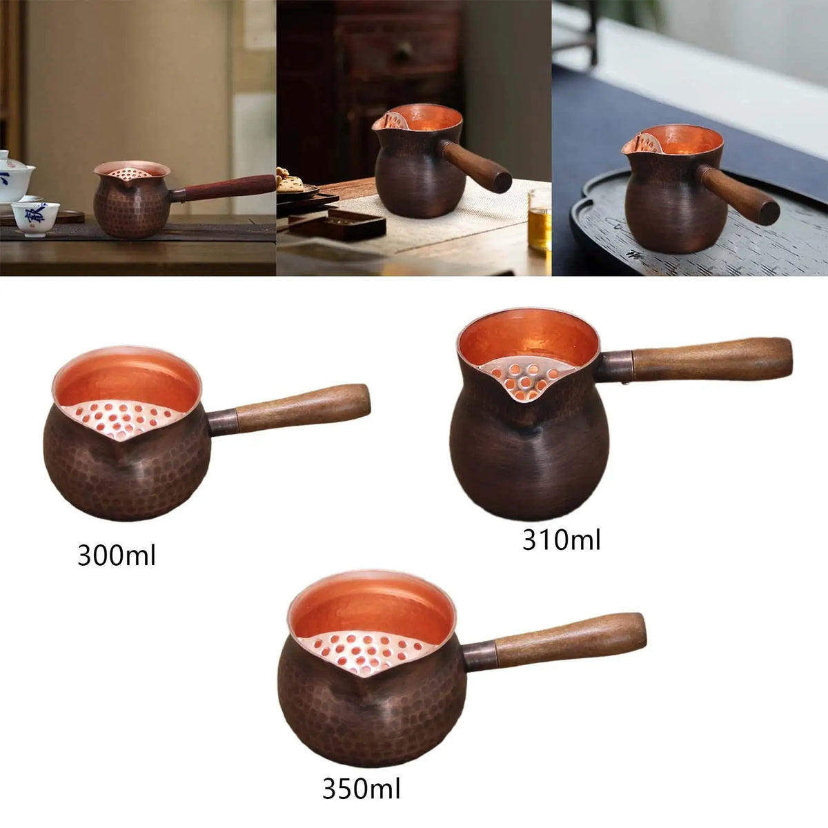 Copper Tea Kettle Hammered Tea Kettle with Side Handle 300-350ml Small Tea Boiler Teapot for Home Tea House Picnic Outdoor Quake