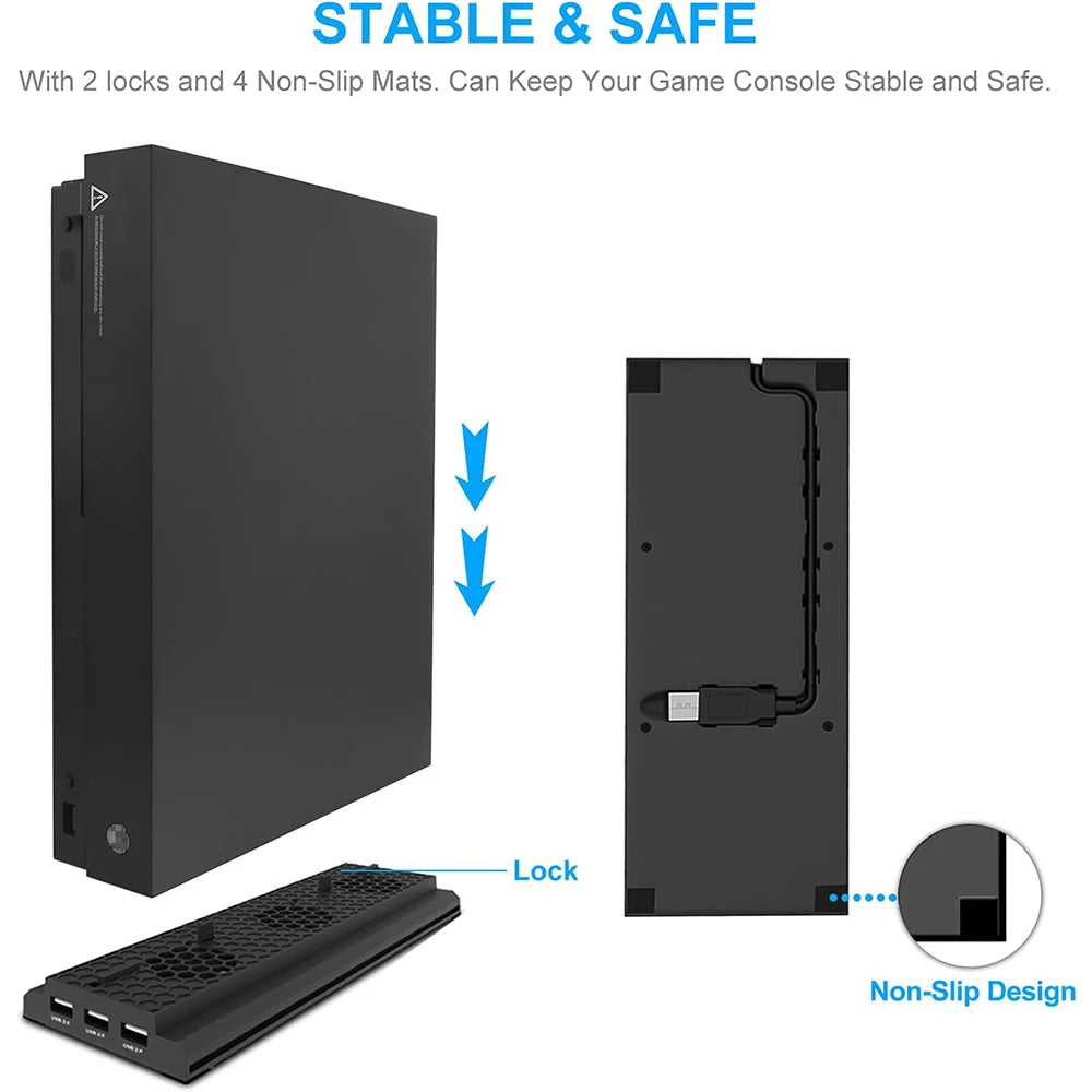 Vertical Cooling Stand Compatible with Xbox One X, Cooling Fan Stand Compatible with Xbox One X with 3 USB Ports Quake