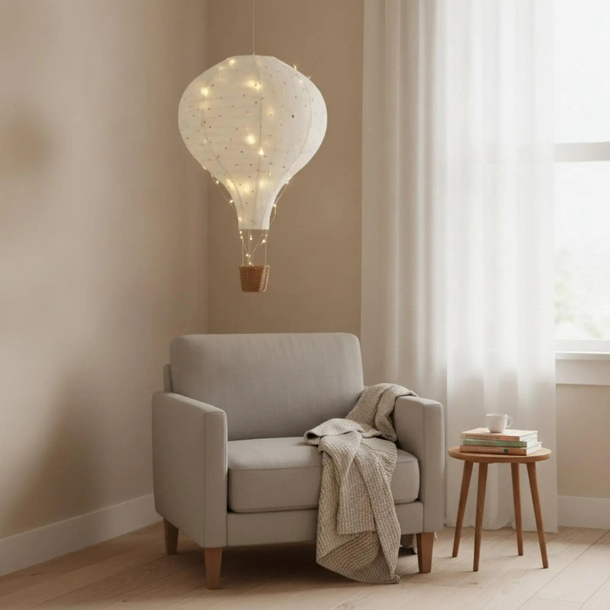 Woven Wicker Balloon Lamp Shade for Girl Boy Room Whimsical Night Light Quake