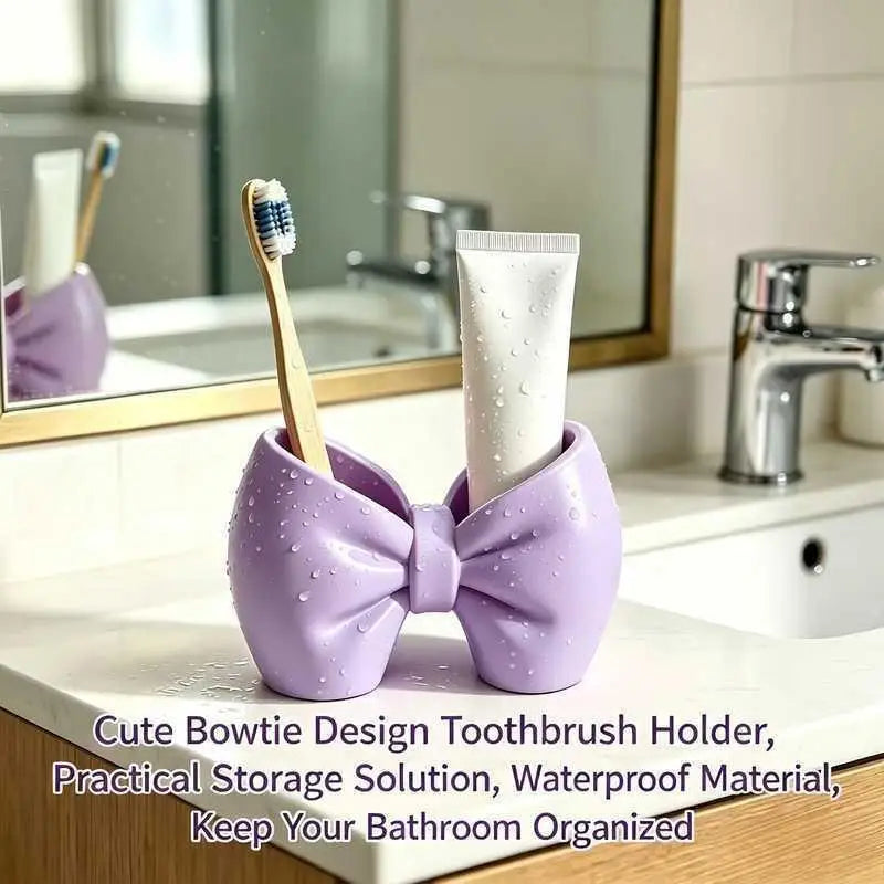Cute Bow Shaped Makeup Brush Organizer With Large Capacity: Perfect For Vanity Desk Office Stationery Quake