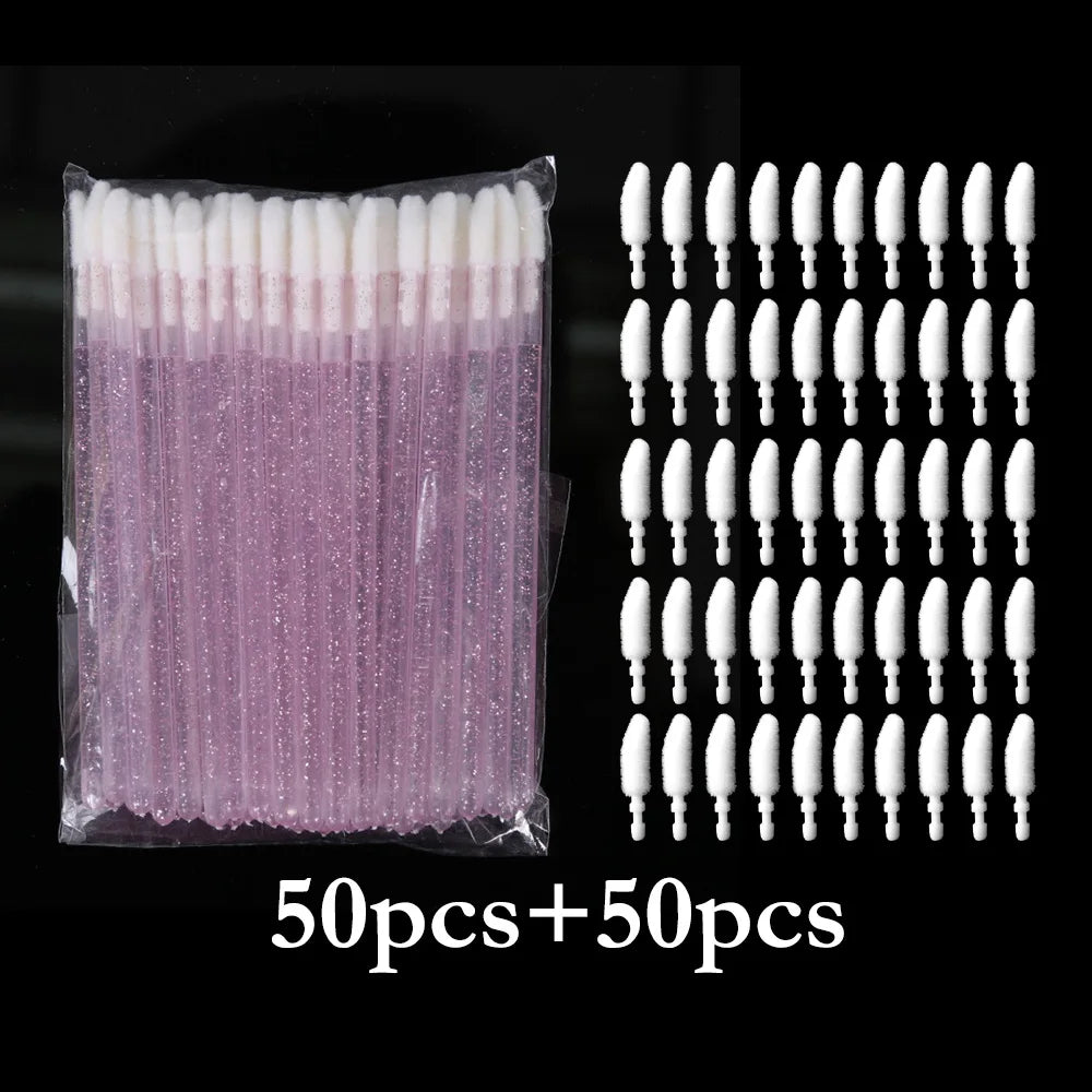 vvocci 50Pcs Disposable Lip Brushes + 50 Refills.Perfect for lip makeup.No shed,odorless,portable,cost-effective lip makeup tool Quake M153 M396 crys pink