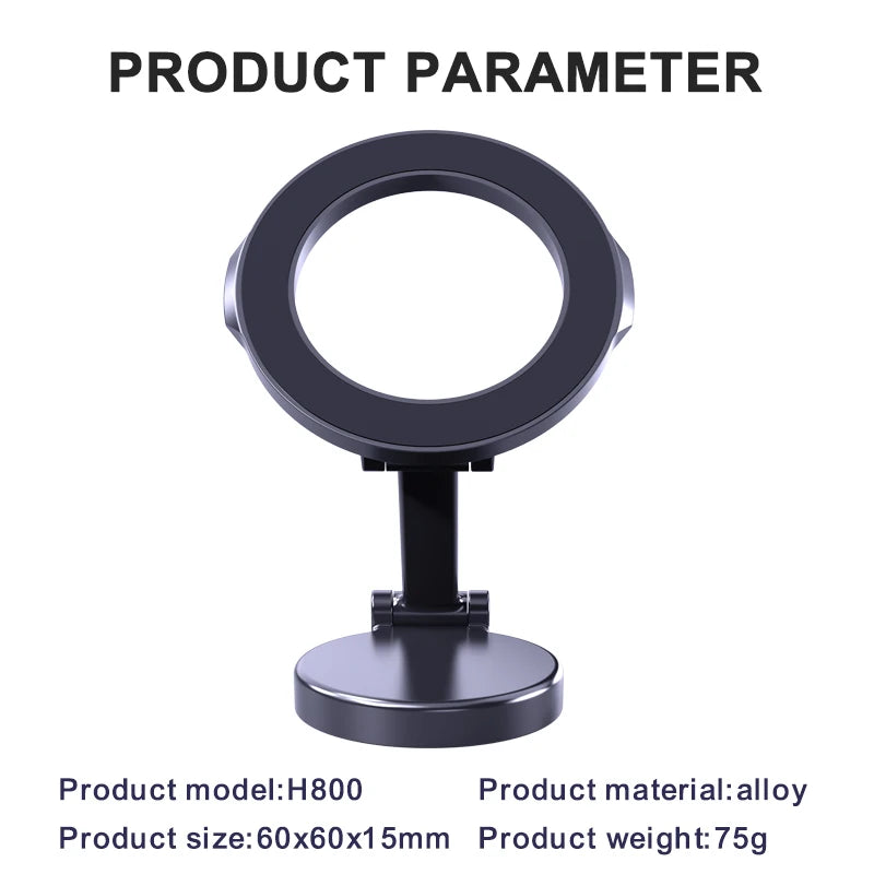 Zinc Alloy Folding Magnetic Car Compact Cell Phone Holder for MagSafe 360° Adjustable Magnetic Car Mount for iPhone 16/15/14/13 Quake Black