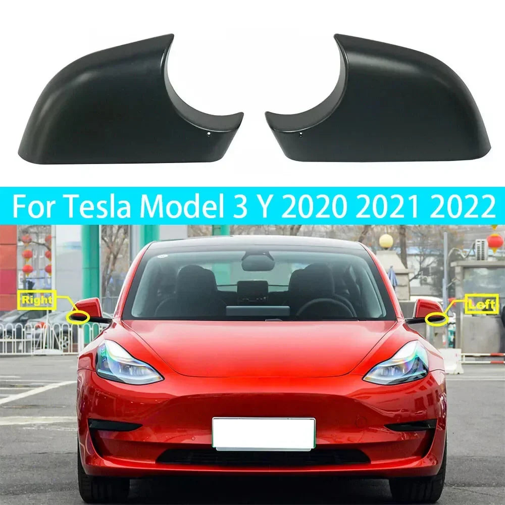 1x For Tesla Model 3 Y 2020 2021 2022 Matte Black Car Left Right Side Mirror Cover Lower Holder Door Wing Shell Housing Cap Trim Quake