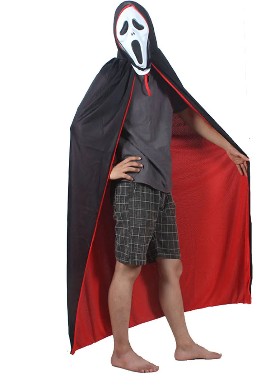 Halloween Women Men Clothes Cosplay Costume Adult Stand Collar Hooded Cape Black Red Reversible Cap Vampire Halloween Party Quake