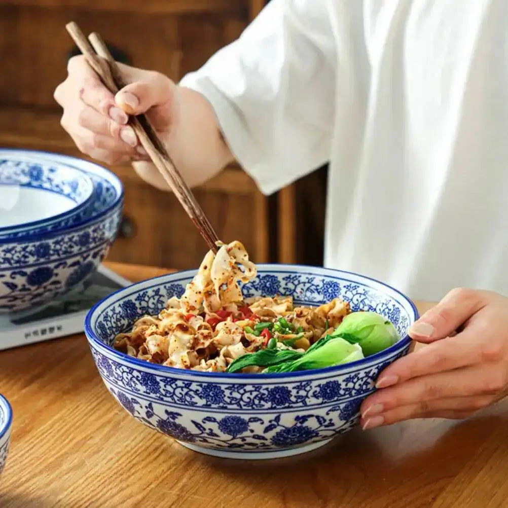 Chinese Ceramic Bowl Blue And White Noodles Soup Rice Bowl Quake