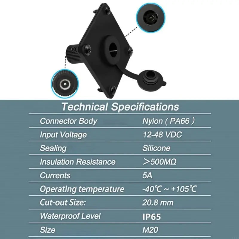 Panel Mount 12V Female Power Inlet with Protective Cap, 5A 60W Power Socket for Equipment Housing, Outdoor Monitoring K1KF Quake