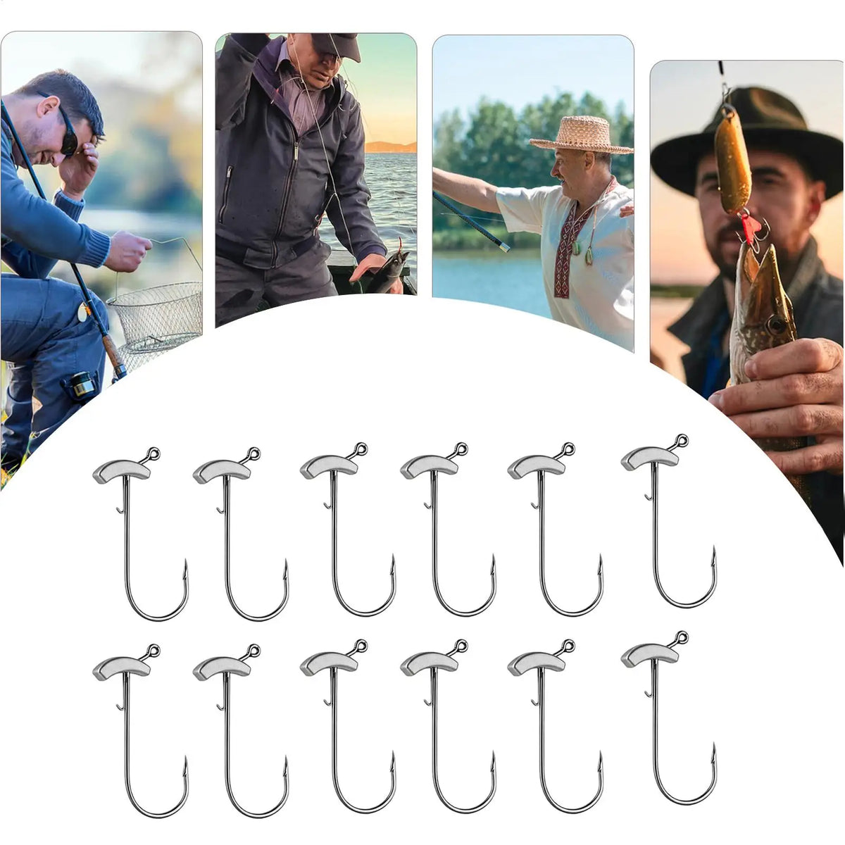 Urchin Baits for Bass Fishing 12 Pieces Weighted Long Shank Jig Head Kit Swimbait Hooks With Keeper for Saltwater Shrimp Trout Quake