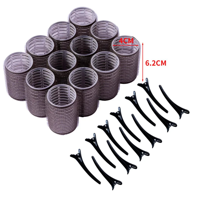 Plastic Hair Rollers Set Self-adhesive Hair Curlers 12pcs Heatless Rollers 12pcs Clips Salon Pro Curlers Hair Styling Tools New Quake