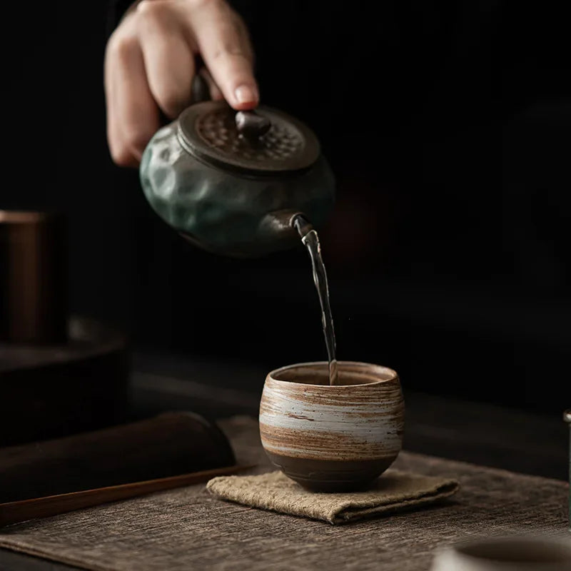 Japanese Handmade Rough Pottery Tea Cup Ceramic Kung Fu Tea Set Single Cup Antique Style Quiet Path Antique Craftsmanship Gift Quake