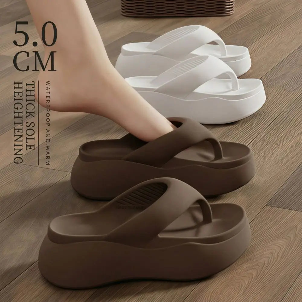 Height-increasing Platform Slippers Non-slip 5CM EVA Beach Sandals Lightweight Soft Sole Women's Flip Flops Indoor Outdoor Quake