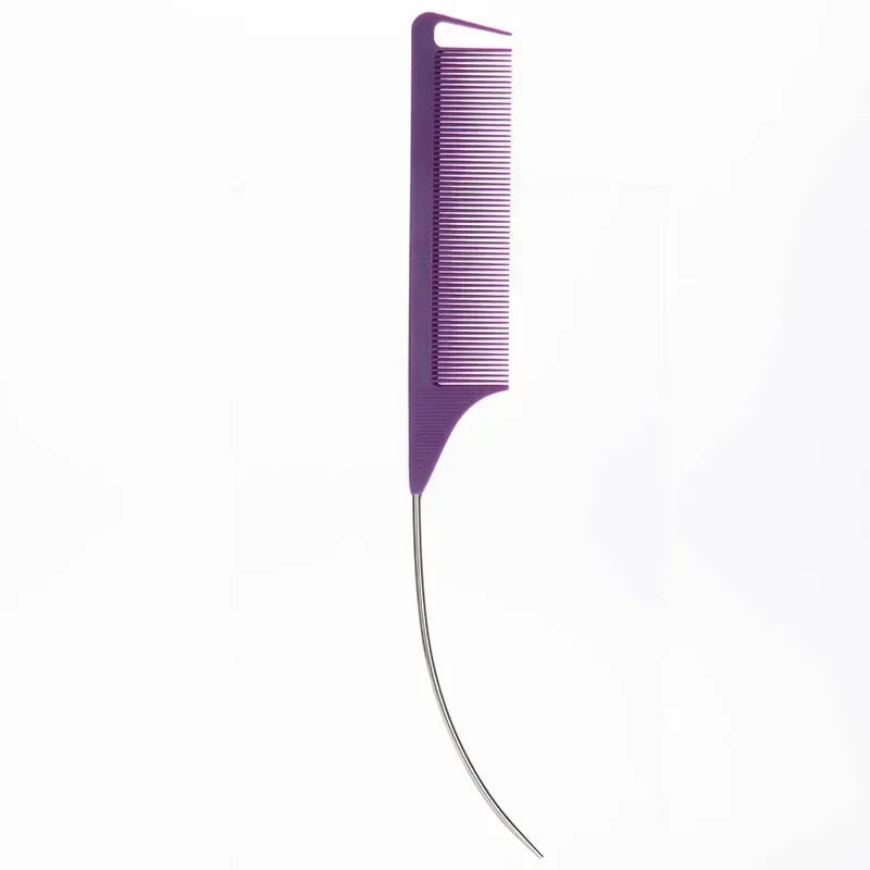 Steel Needle Professional Styling Plastic Heat Resistant Anti-Static Braiding Rat Tail Curved Parting Comb Barber Accessories Quake w purple