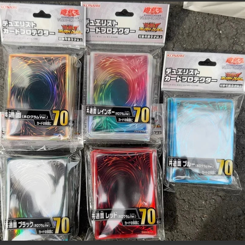 2025 New YuGiOh Duelist Card Sleeves 70pcs 63x90mm HR Holographic Set of 5 Colors Official Anime Protective Sleeves Kids Gift Quake