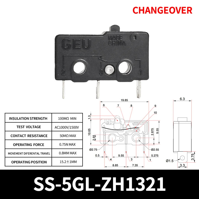 10/50/100PCS Micro Limit Switch with SPDT Snap Action Tact Switch on off Safe, Eco-Friendly for Home Appliance On/Off Control Quake SS-5GL-ZH1321 100PCS