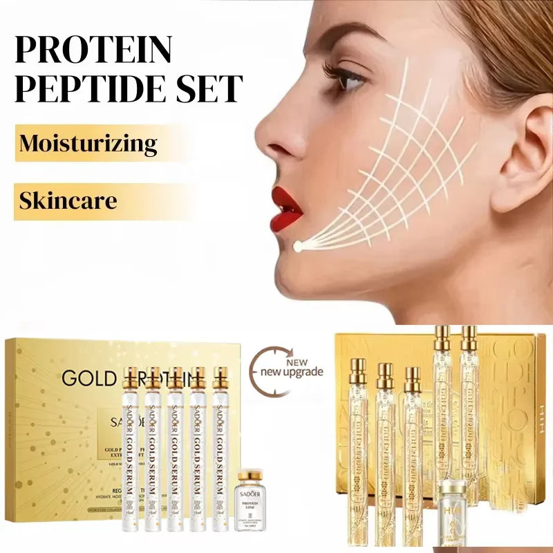 Soluble Face Lifting Threads Collagen Facial Essence Protein Peptide Gold Silk Wire Face Serum for Anti-Aging Firming Skin Quake