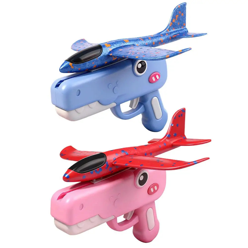 Catapult Plane Toy Gun Foam Airplane Launcher 10-18M Range 2 Flight Modes Glider Outdoor Sport Toy for Kids Boys Girls Gift Quake