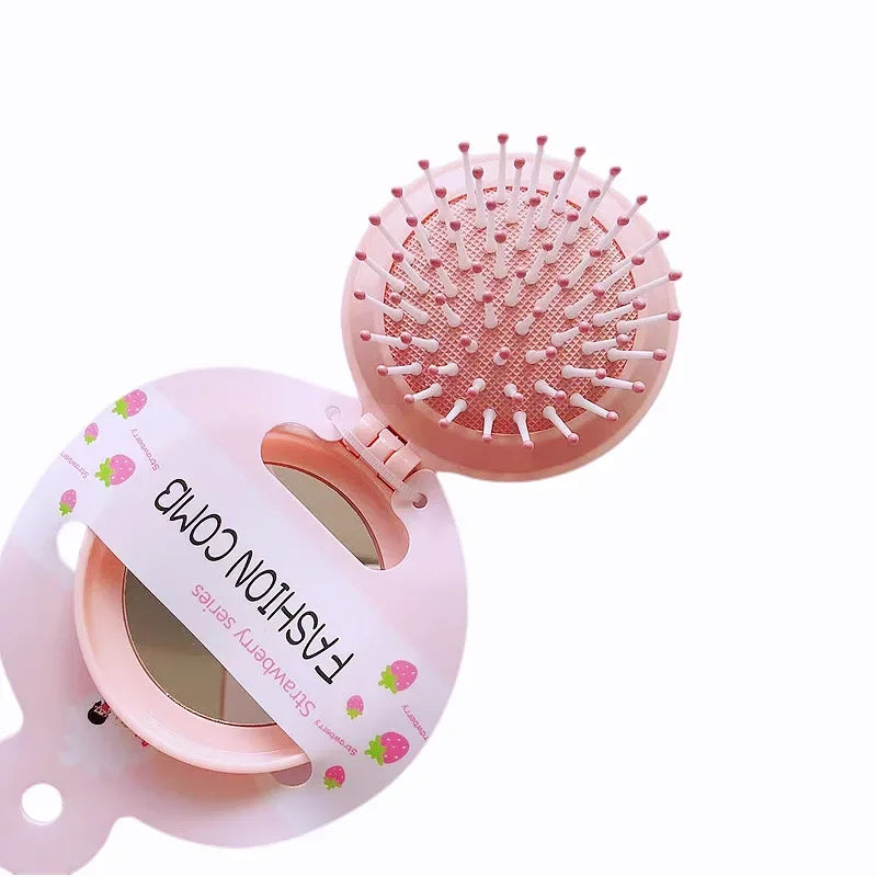 New Candy Color Folding Comb with Mirror Small Portable Travel Anti-static Folding Air Cushion Massage Combs Hair Care Brushes Quake