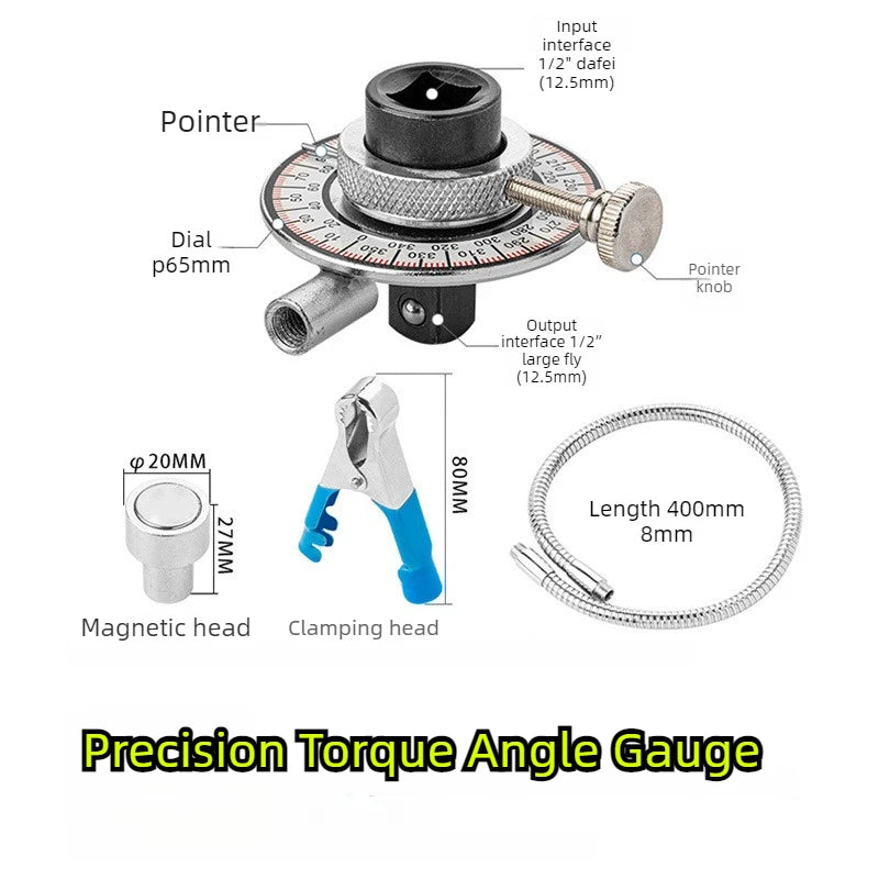 Precision Torque Angle Gauge 1/2 Inch Drive 360 Degree Rotatable Wrench Clip Set Angle Torque Measure Tool Automotive Wrench Quake