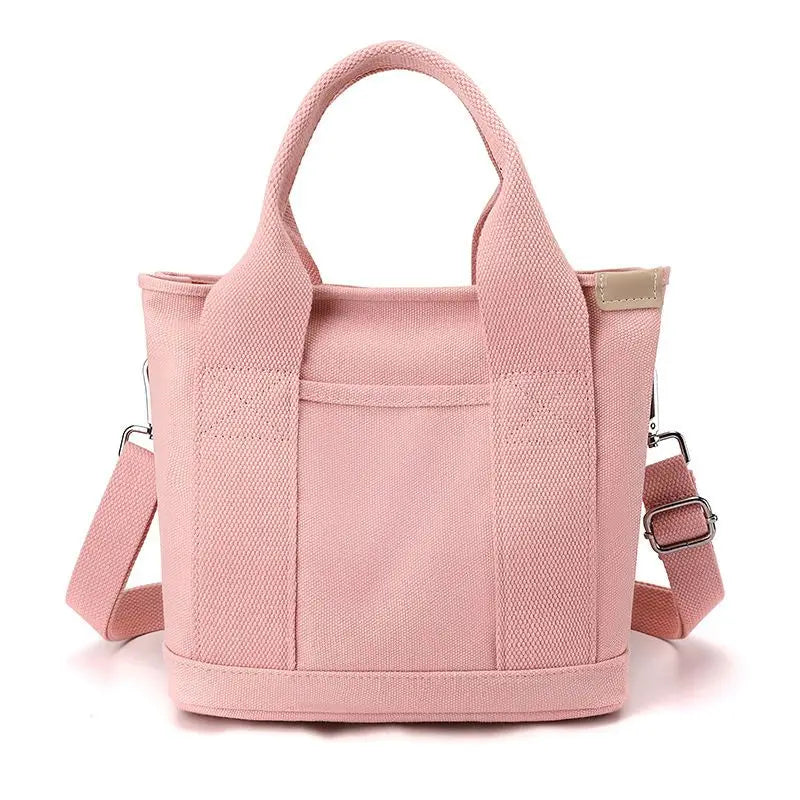 Women Versatile Canvas Tote Bag Large Capacity Single Shoulder Handbag Eco Friendly Reusable Casual Daily Shopping Pouch Quake Pink