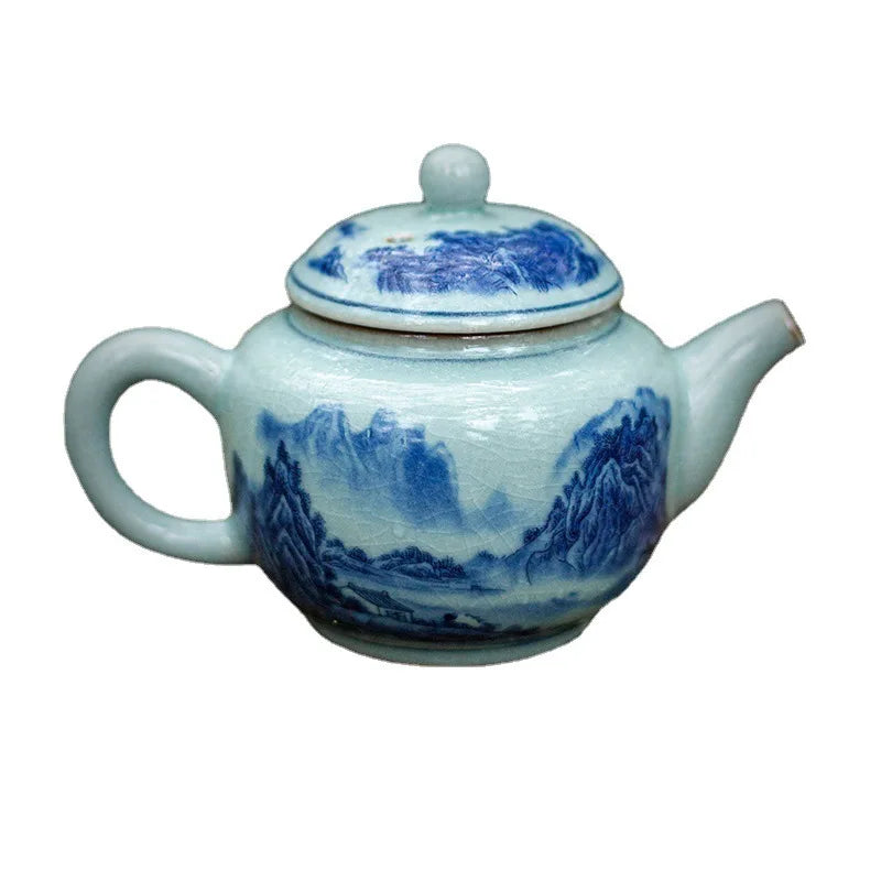 Qianli Jiangshan Handmade Tea Pot, Household Ceramic Tea Set, Old Ceramic Clay Tea Pot, Single Pot, Chinese Open Plate Tea Pot Quake