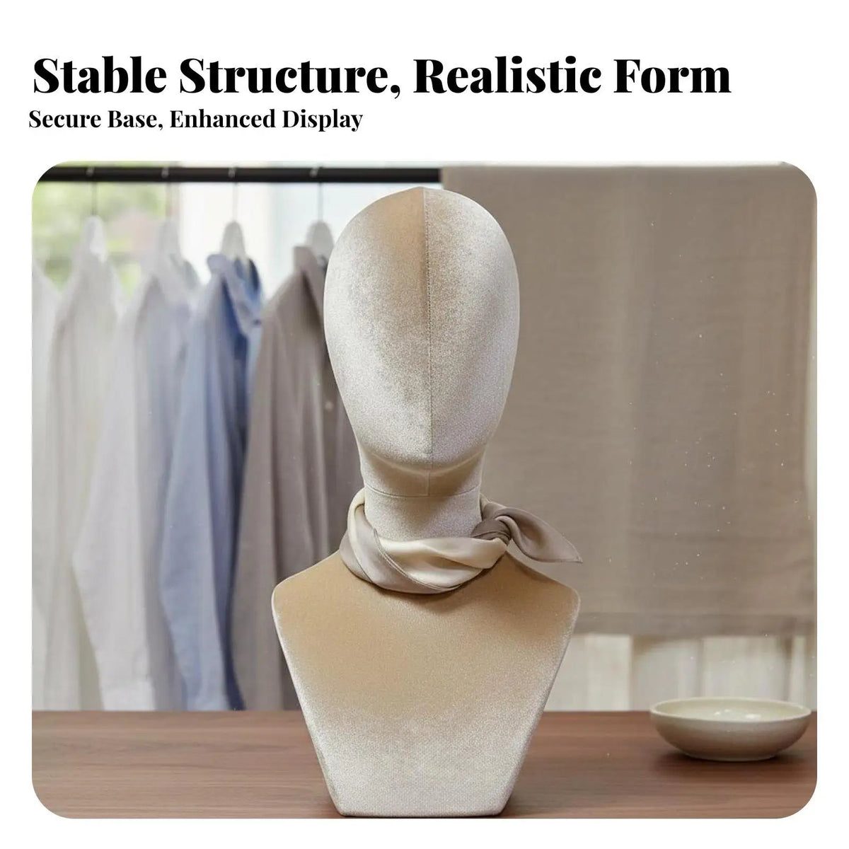 Velvet Head Form Non Slip Surface Elegant Look for Shop Displays Quake Beige