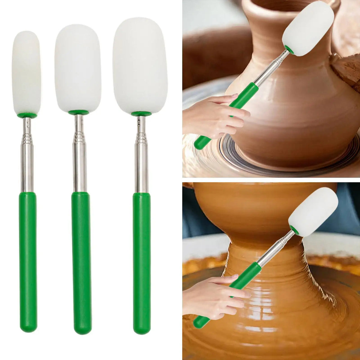 Telescoping Sponge Stick for Pottery Comfortable Handle Multiuse Detachable Sponge Head Pottery Tool for Home Office Boys Girls Quake