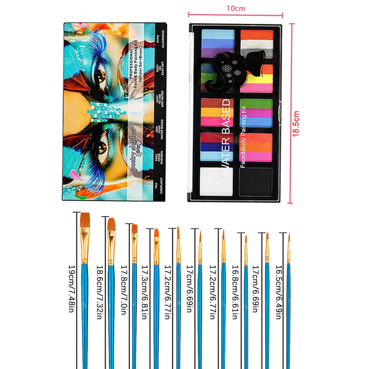 Body Face Painting Kit for Kids Adults,10 Color Face Makeup Palette with Brush,Halloween Carnival Artist Cosplay Art Party Quake with 10Brush