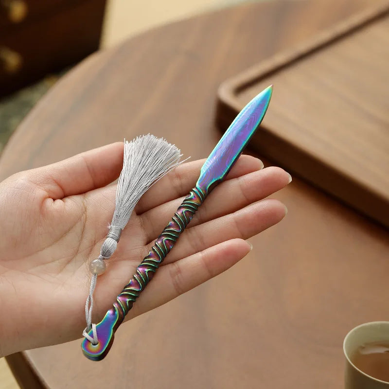 304 tea knife Damascus pattern handmade Pu'er tea needle pry tea tool tea cake tea cone tea set accessories Quake