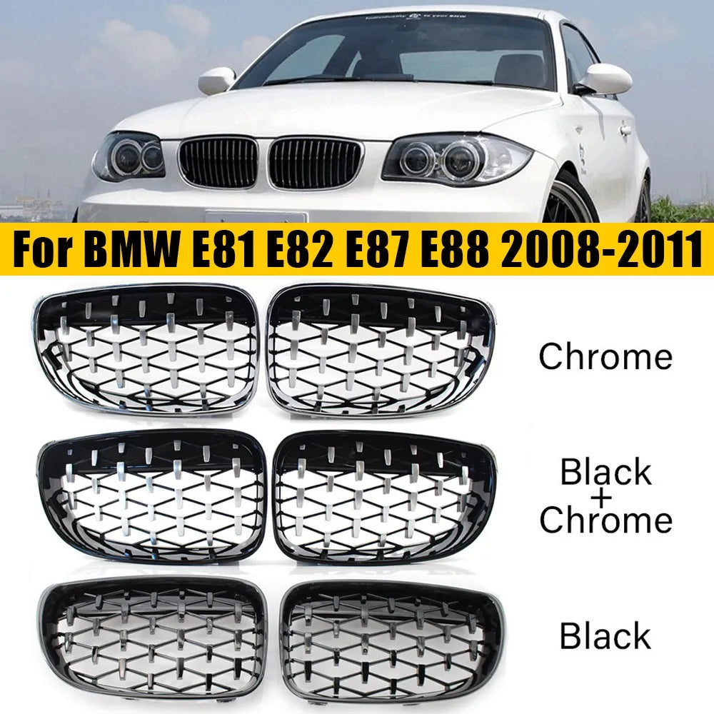 For BMW 1 Series E87 E81 E82 E88 2008-2011 2x Car ABS Grille Front Kidney Grill Diamond Style 51137354949 51137354950 Auto Parts Quake