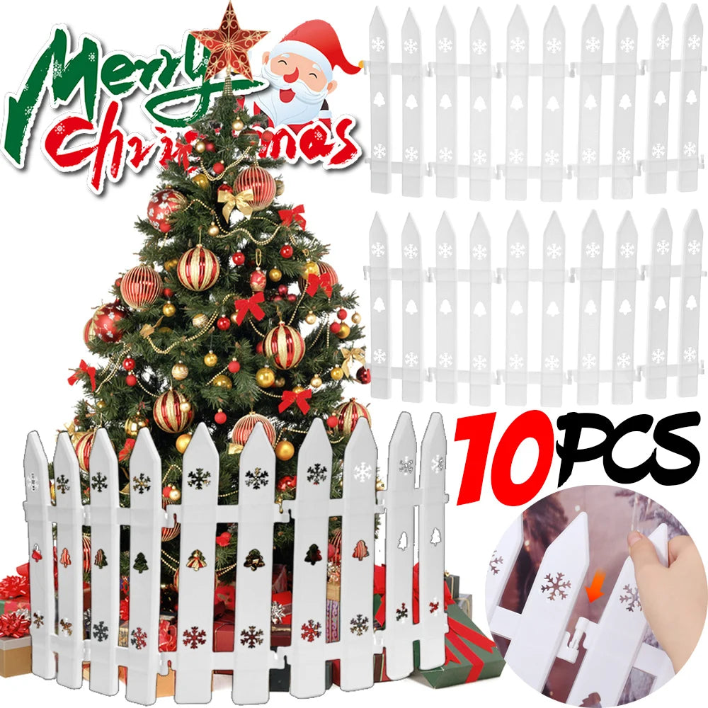 10/5PCS Plastic Fence White Courtyard Fence Christmas Tree Ornaments Indoor Garden Fence Christmas Home DIY Decoration Supplies Quake