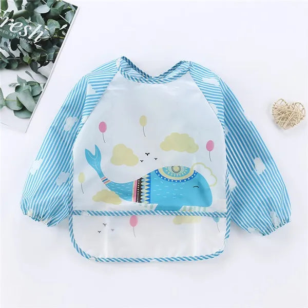 Apron Pocket Infan Baby Long Sleeve Scarf Waterproof Toddler Art Smock Feeding Bibt Boys Girls Burp Cloth Banana Bibs for1-3Year Quake B31 Whale 0-3Years