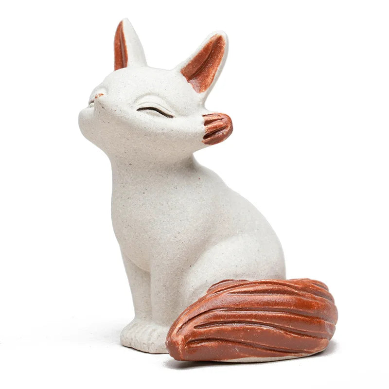 Yixing Original Mineral Purple Clay Tea Pet Fox Small Ornament Nine-Tailed Fox Sculpture Tea Table Creative Tea Plaything Can Be Quake Sitting Down